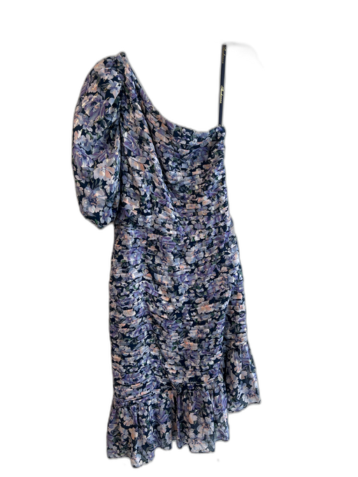 Shoshanna Size 8 Blue & Multi Viscose Blend One Shoulder Floral Side Zip Dress Blue & Multi / 8