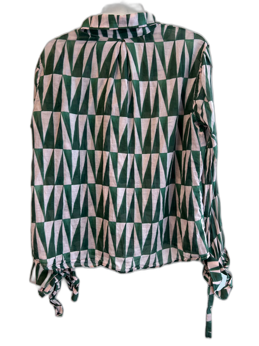 PatBo Size Large Green & Pink Cotton Long Sleeve Collared buttondown Top Green & Pink / Large