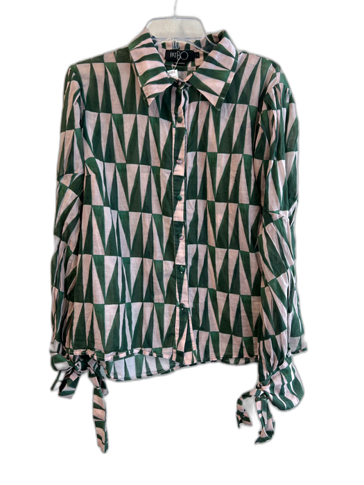 PatBo Size Large Green & Pink Cotton Long Sleeve Collared buttondown Top Green & Pink / Large