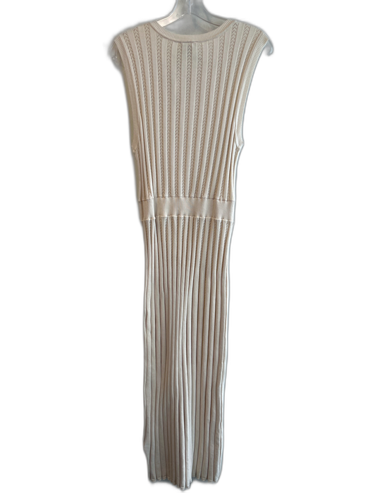 Varley Size Medium Ivory Cotton Sleeveless Round Neck Ribbed Stretch Dress Ivory / Medium