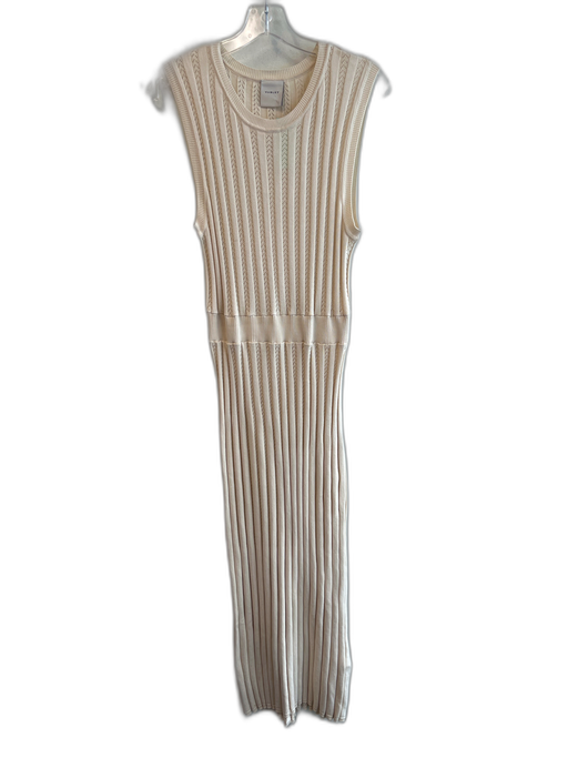 Varley Size Medium Ivory Cotton Sleeveless Round Neck Ribbed Stretch Dress Ivory / Medium