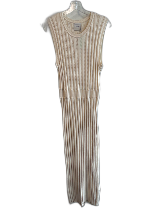 Varley Size Medium Ivory Cotton Sleeveless Round Neck Ribbed Stretch Dress Ivory / Medium