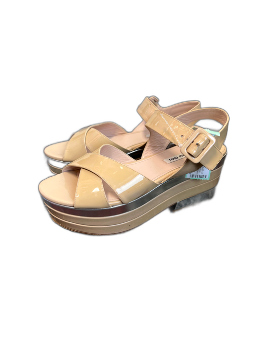 Miu Miu Shoe Size 39 Nude & Silver Patent Leather Open Toe & Heel Platform Shoes Nude & Silver / 39