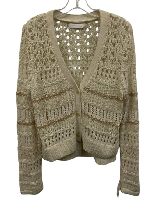 Jonathan Simkhai Size Large Cream White & Beige Cotton Blend Long Sleeve Sweater Cream White & Beige / Large