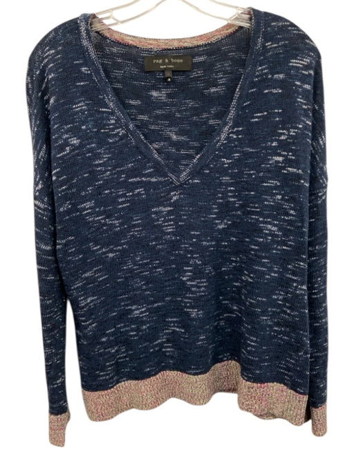Rag & Bone Size Small Blue, Pink, White Viscose Blend Long Sleeve V Neck Sweater Blue, Pink, White / Small