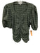 Ganni Size 40 Light Green & Black Polyester Blend Half Puff Sleeve Plaid Top Light Green & Black / 40