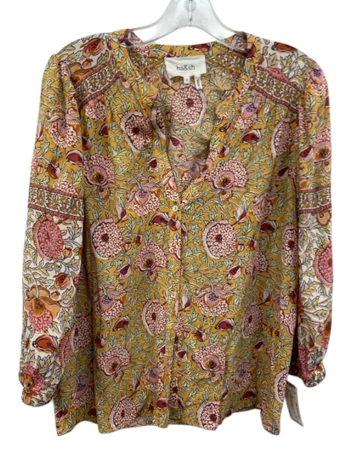 Ba&sh Size Small Yellow, Pink, Blue Long Sleeve Floral Button Front Top Yellow, Pink, Blue / Small
