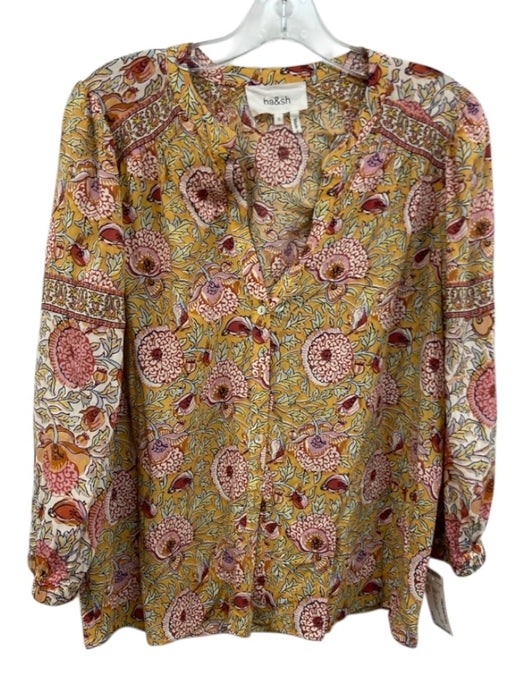 Ba&sh Size Small Yellow, Pink, Blue Long Sleeve Floral Button Front Top Yellow, Pink, Blue / Small