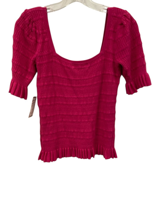 Adam Lippes Size Medium Hot pink Cotton Blend Short Puff Sleeve Square Neck Top Hot pink / Medium