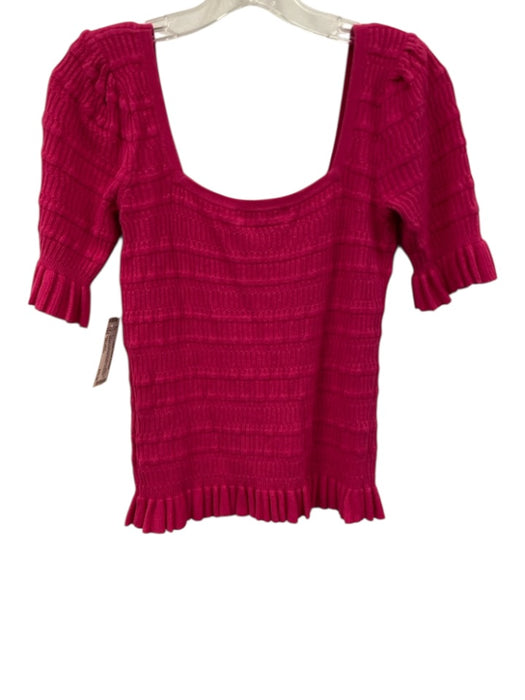 Adam Lippes Size Medium Hot pink Cotton Blend Short Puff Sleeve Square Neck Top Hot pink / Medium