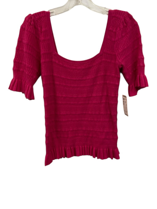 Adam Lippes Size Medium Hot pink Cotton Blend Short Puff Sleeve Square Neck Top Hot pink / Medium