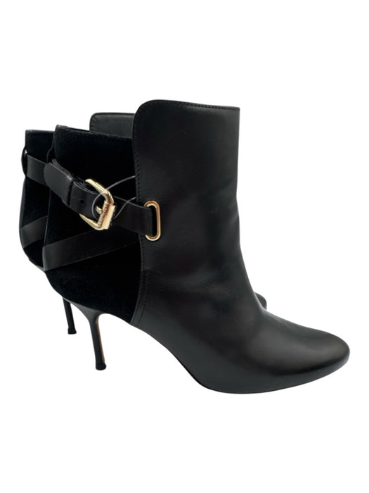 Carolina Herrera Shoe Size 39 Black Leather Stiletto Ankle Buckle Suede Booties Black / 39