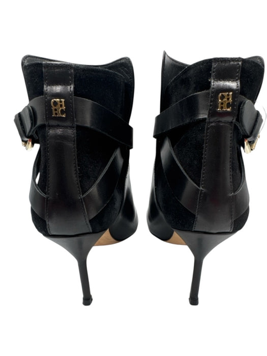 Carolina Herrera Shoe Size 39 Black Leather Stiletto Ankle Buckle Suede Booties Black / 39