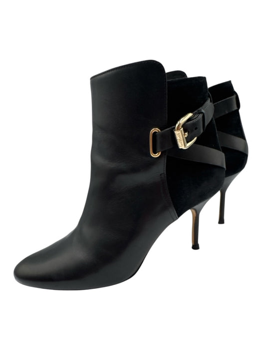 Carolina Herrera Shoe Size 39 Black Leather Stiletto Ankle Buckle Suede Booties Black / 39