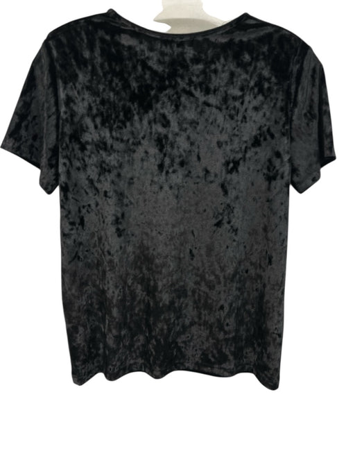 Vince Size M Black Polyester Short Sleeve Velvet Textured T Shirt Top Black / M
