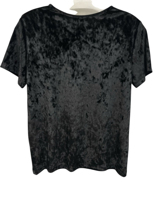 Vince Size M Black Polyester Short Sleeve Velvet Textured T Shirt Top Black / M