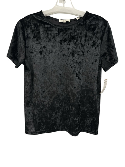 Vince Size M Black Polyester Short Sleeve Velvet Textured T Shirt Top Black / M