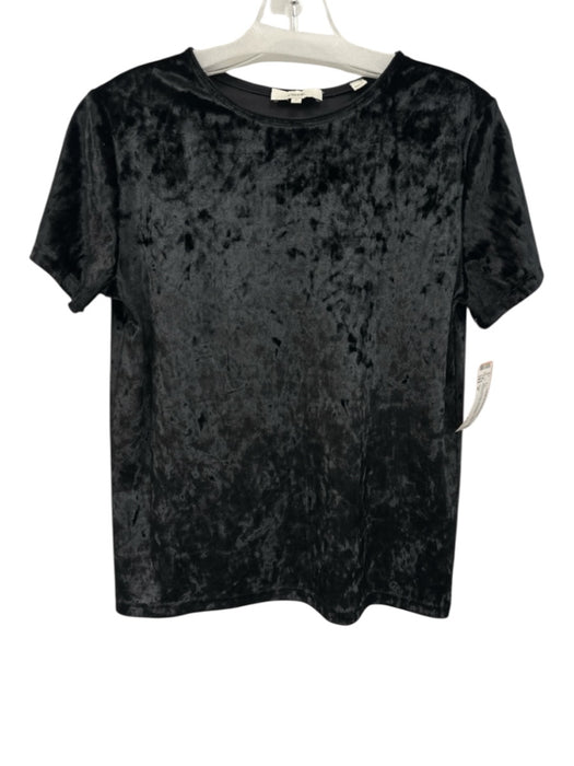 Vince Size M Black Polyester Short Sleeve Velvet Textured T Shirt Top Black / M