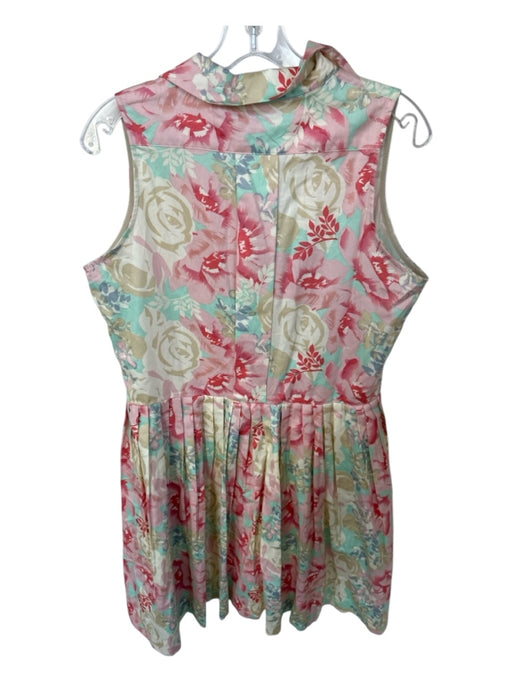 Buru Size L Pink & blue Cotton Sleeveless Flowers Buttons Pleated Dress Pink & blue / L