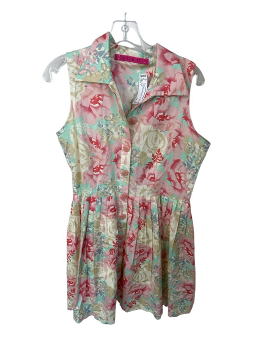 Buru Size L Pink & blue Cotton Sleeveless Flowers Buttons Pleated Dress Pink & blue / L