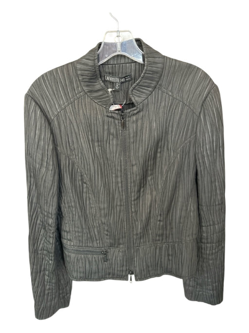 Lafayette 148 Size 6 Black Polyester Long Sleeve Textured Full Zip Jacket Black / 6