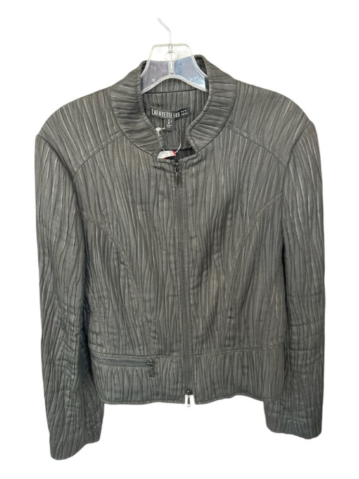Lafayette 148 Size 6 Black Polyester Long Sleeve Textured Full Zip Jacket Black / 6