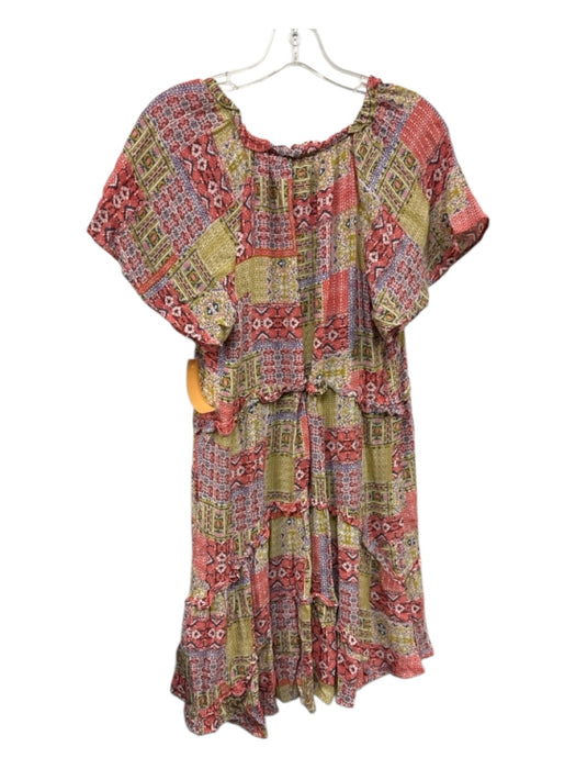 Anthropologie Size XS Orange, Yellow, Blue Viscose Mixed Print Ruffle Trim Dress Orange, Yellow, Blue / XS