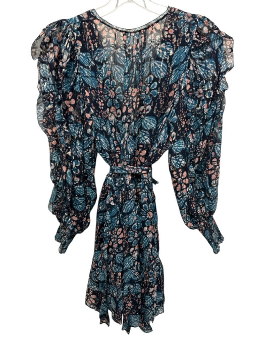 Ulla Johnson Size 2 Navy, Teal & Multi Silk Blend Long Balloon Sleeve Dress Navy, Teal & Multi / 2