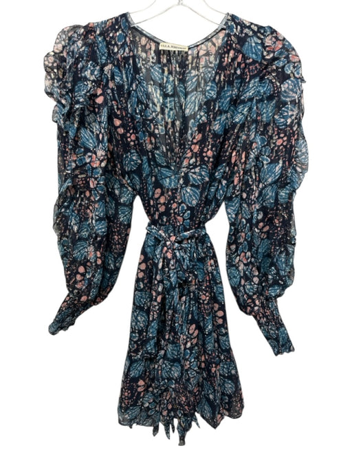 Ulla Johnson Size 2 Navy, Teal & Multi Silk Blend Long Balloon Sleeve Dress Navy, Teal & Multi / 2