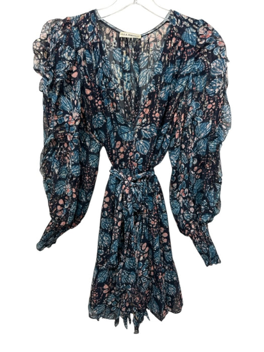 Ulla Johnson Size 2 Navy, Teal & Multi Silk Blend Long Balloon Sleeve Dress Navy, Teal & Multi / 2