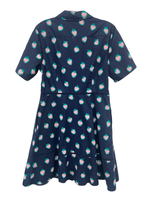 Draper James Size 10 Navy Blue & Pink Cotton Strawberry Print Short Sleeve Dress Navy Blue & Pink / 10