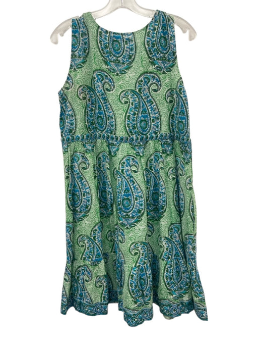 La Plage Size S White, Green & Blue Cotton Floral Paisley Sleeveless Dress White, Green & Blue / S
