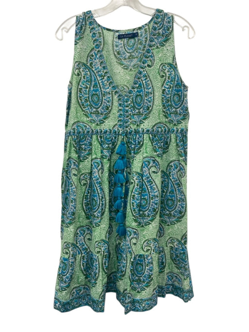 La Plage Size S White, Green & Blue Cotton Floral Paisley Sleeveless Dress White, Green & Blue / S