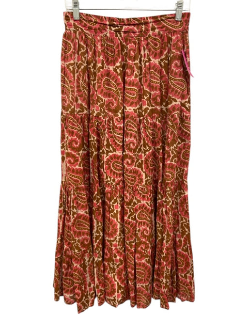 Cleobella Size S Cream, brown & pink Cotton Floral Paisley Elastic Back Skirt Cream, brown & pink / S