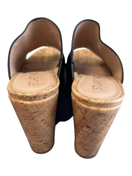 Stuart Weitzman Shoe Size 7.5 Black Embossed Leather Cork Platform Wedge Shoes Black / 7.5
