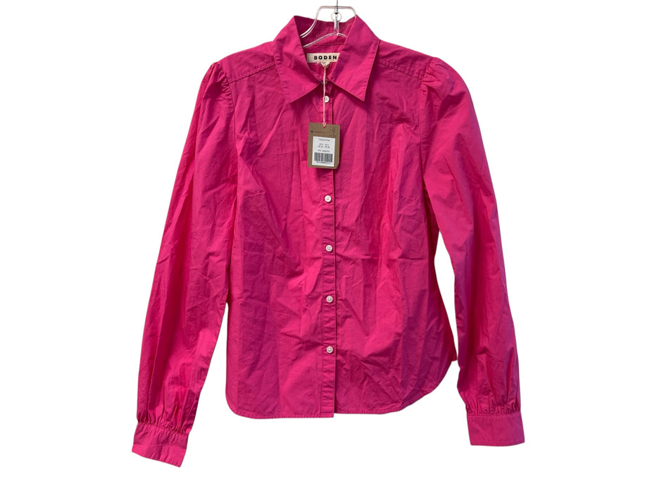 Boden Size 4 Pink 100% Cotton Pintuck Solid Button Down Long Sleeve Top Pink / 4