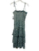 Oliphant Size M Aqua & Multi Cotton Smocked Sleeveless Tie Straps Midi Dress Aqua & Multi / M