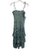 Oliphant Size M Aqua & Multi Cotton Smocked Sleeveless Tie Straps Midi Dress Aqua & Multi / M