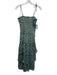 Oliphant Size M Aqua & Multi Cotton Smocked Sleeveless Tie Straps Midi Dress Aqua & Multi / M