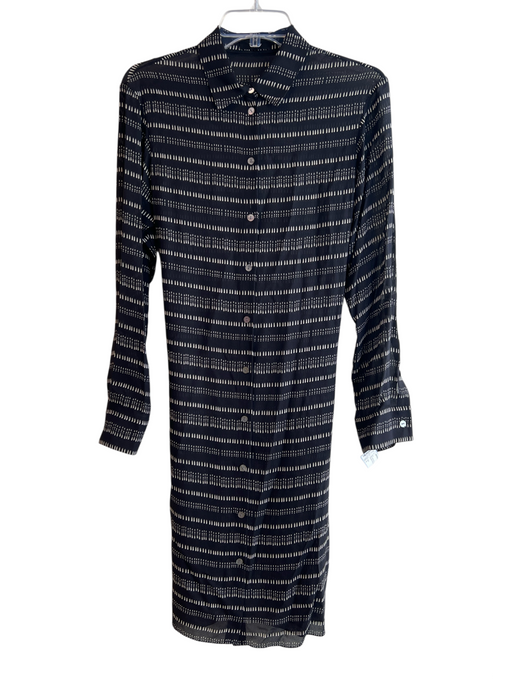Theory Size S Black 100% Silk Chiffon Lines Mother of Pearl Buttons Dress Black / S