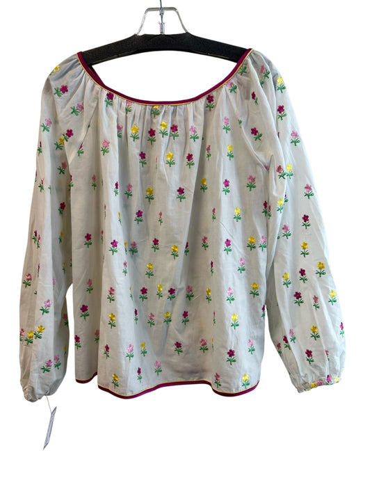 Tuckernuck Size L White & Multi Cotton Long Sleeve Floral Print Scoop neck Top White & Multi / L