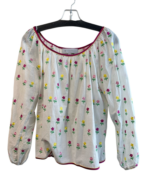 Tuckernuck Size L White & Multi Cotton Long Sleeve Floral Print Scoop neck Top White & Multi / L