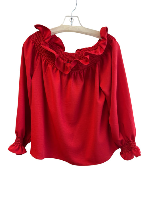 Tuckernuck Size M Red Polyester Long Sleeve Off the Shoulder Elastic Detail Top Red / M