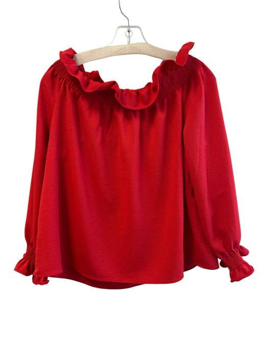 Tuckernuck Size M Red Polyester Long Sleeve Off the Shoulder Elastic Detail Top Red / M