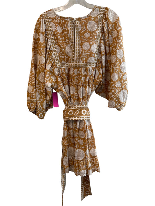 Cleobella Size M Dijon Mustard Yellow Cotton Long Sleeve Floral Print Dress — Labels Resale Boutique