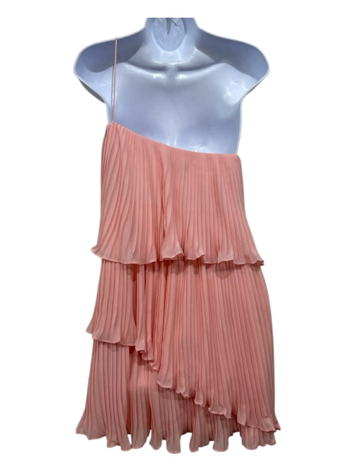NBD Size S Pink Polyester Accordion Pleats Tiered Mini One Shoulder Dress Pink / S