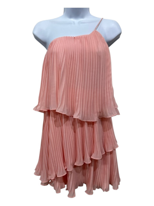 NBD Size S Pink Polyester Accordion Pleats Tiered Mini One Shoulder Dress Pink / S