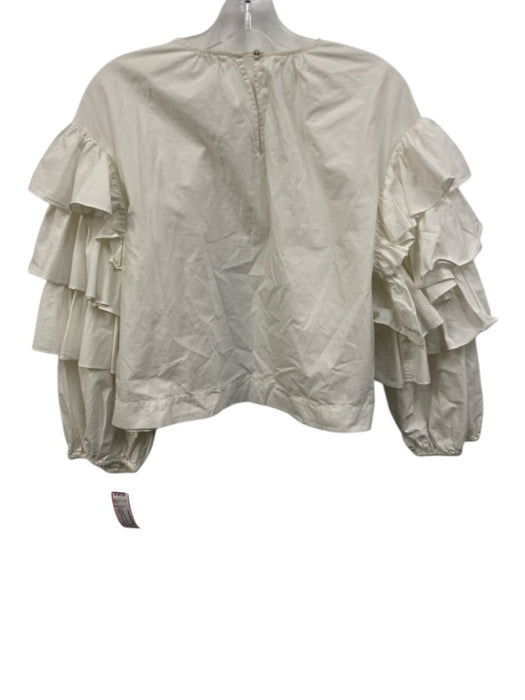 Ulla Johnson Size 8 White Cotton Ruffle Keyhole Back Top White / 8