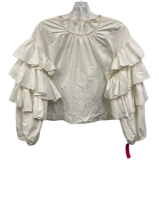 Ulla Johnson Size 8 White Cotton Ruffle Keyhole Back Top White / 8