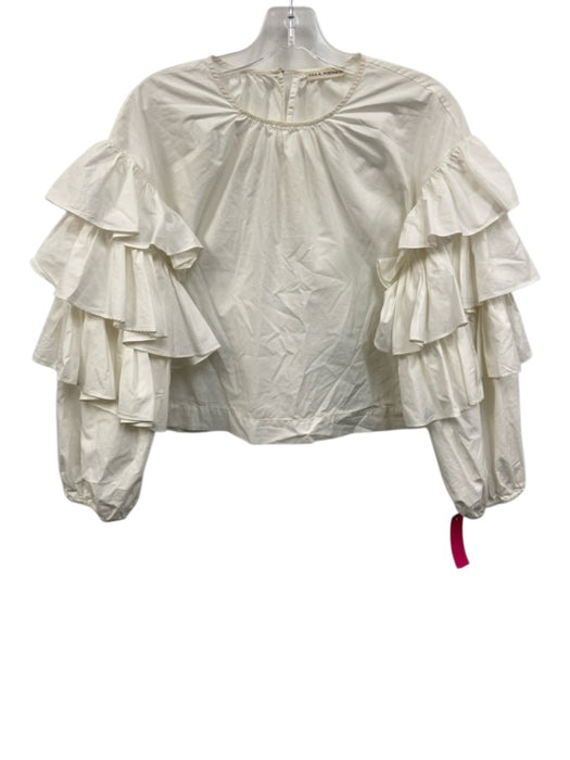 Ulla Johnson Size 8 White Cotton Ruffle Keyhole Back Top White / 8